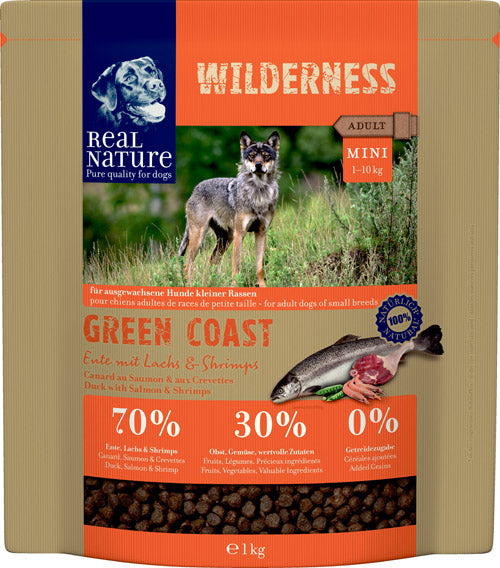 Adult Wilderness Green Coast Mini laks & rejer 1 kg - Maxi Zoo Danmark