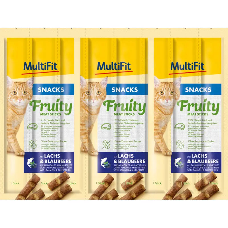 Fruity Meat Sticks laks & blåbær 8x5 g - Maxi Zoo Danmark