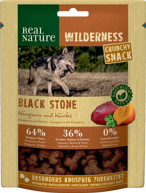 Adult Wilderness Black Stone snack kænguru & græskar 225 g - Maxi Zoo Danmark