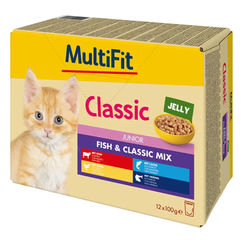 Junior Jelly, menuboks fisk & classic mix 12 x 100 g - Maxi Zoo Danmark