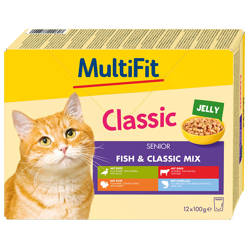 Senior Jelly, menuboks fisk & classic mix 12 x 100 g - Maxi Zoo Danmark