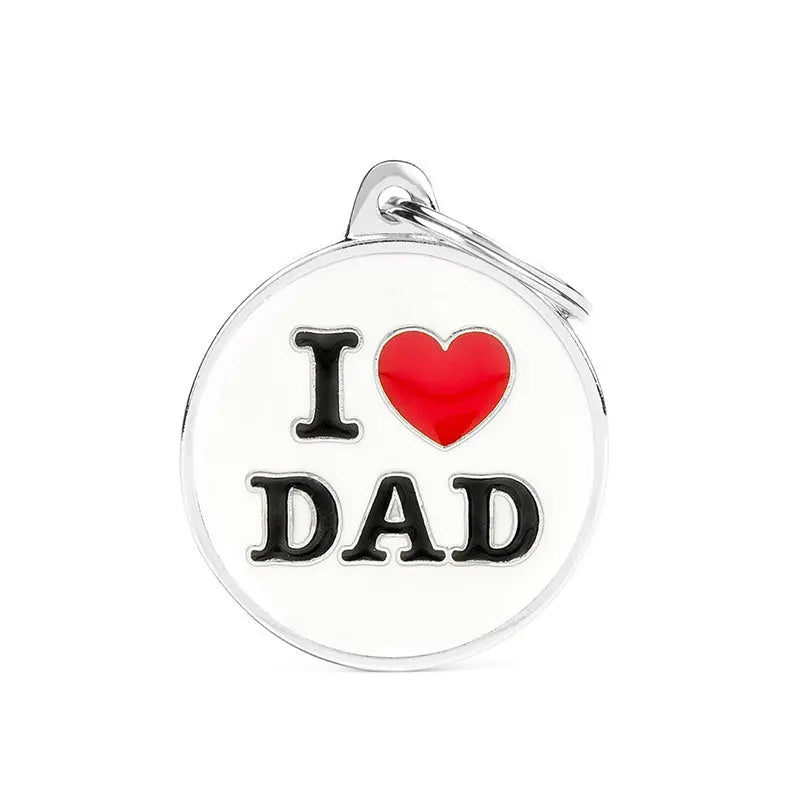 Navnetegn cirkel I LOVE DAD big 3,93x3,17 cm hvid/sølv - Maxi Zoo Danmark