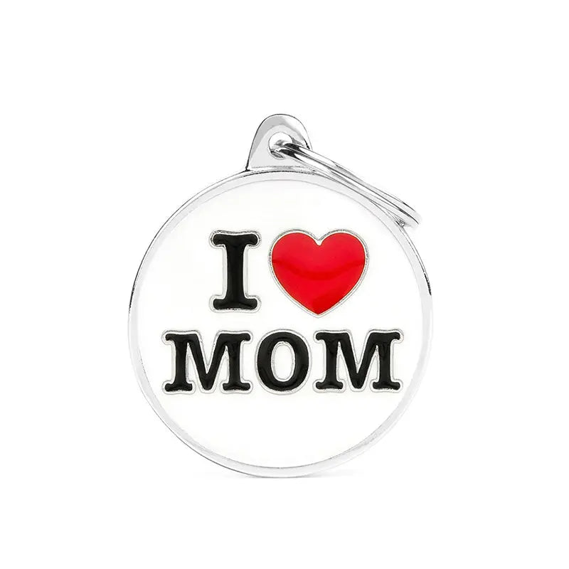 Navnetegn cirkel I LOVE MOM big 3,93x3,17 cm hvid/sølv - Maxi Zoo Danmark