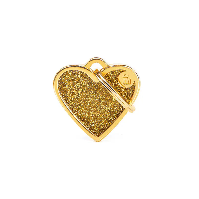 Navnetegn hjerte Glitter small 2,8x2,5 cm guld - Maxi Zoo Danmark