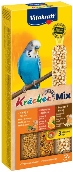 Kräcker Undulat med honning, appelsin & popcorn 3x30 g - Maxi Zoo Danmark