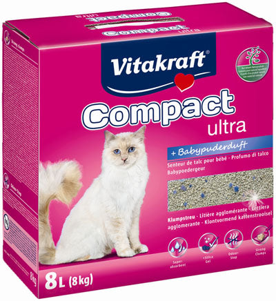 Kattegrus Compact Ultra m/babypudder klumpende 8kg/8 l - Maxi Zoo Danmark