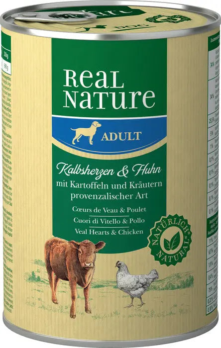 Adult, dåse kalvehjerte & kylling 400 g REAL NATURE