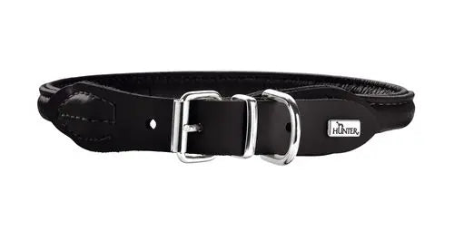 Læder rund halsbånd Elg 33-37 cm 8 mm bred sort - Maxi Zoo Danmark