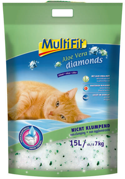 Kattegrus Diamonds Aloe Vera  ikke klumpende 15 l / 7 kg - Maxi Zoo Danmark