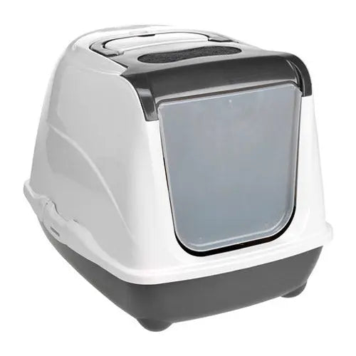 Kattetoilet Flip Cat 50 x 37 x 39 cm mørkegrå & hvid - Maxi Zoo Danmark
