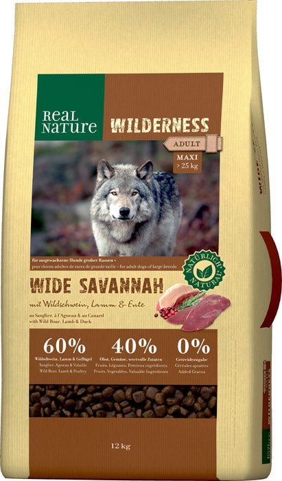 Adult Wilderness Wide Savannah Maxi vildsvin & lam 12 kg - Maxi Zoo Danmark
