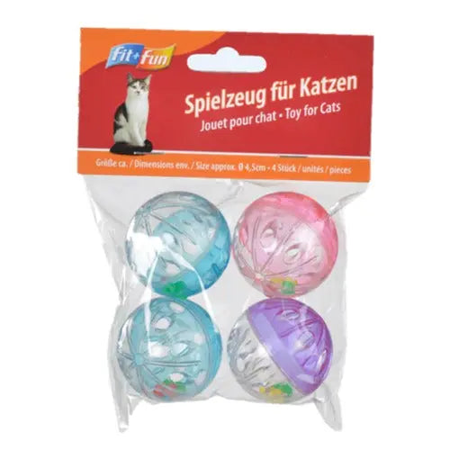 Kattelegetøj rasslebold 4 stk/pk 5 cm ass farve - Maxi Zoo Danmark