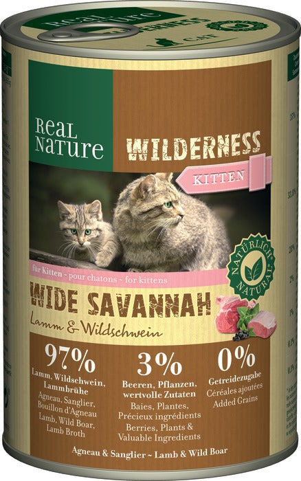 Kitten Wild. Wide Savannah dås lam & vildsvin 400 g - Maxi Zoo Danmark