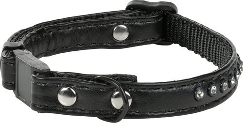 Kunstlæder halsbånd Strass 19-30 cm sort - Maxi Zoo Danmark
