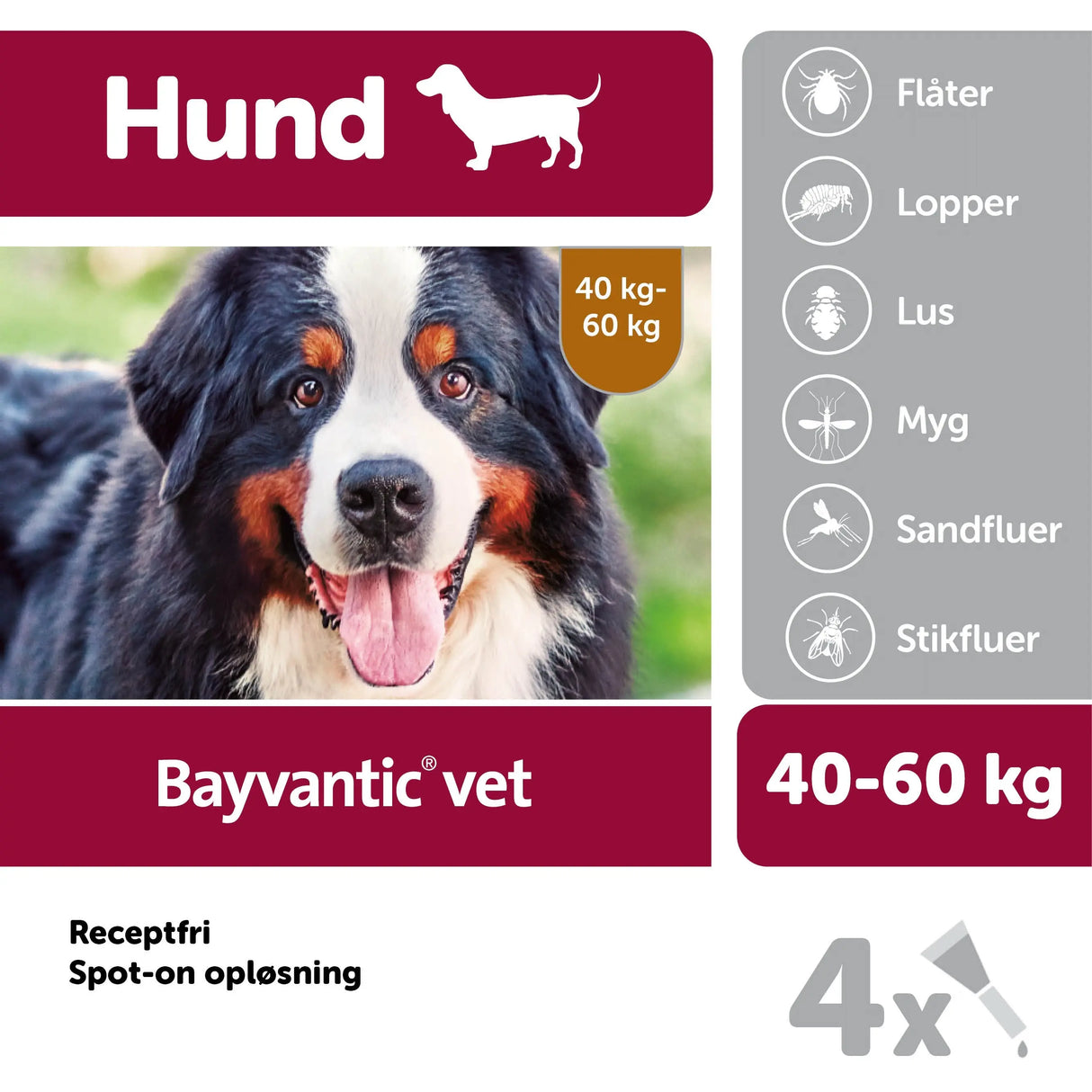 Flåt- & loppemiddel hund 40-60 kg - 4x6,0 ml - Maxi Zoo Danmark