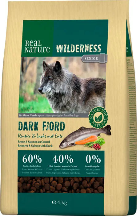 Senior Wilderness Dark Fjord kronhjort og laks 4 kg - Maxi Zoo Danmark