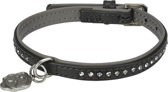 Kunstlæderhalsbånd Deluxe Rhinestones XS grå - Maxi Zoo Danmark