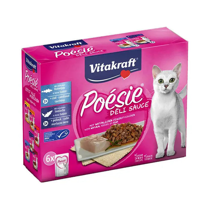 Adult Poésie Déli Sauce, Multipack 2 varianter fisk 6x85 g - Maxi Zoo Danmark