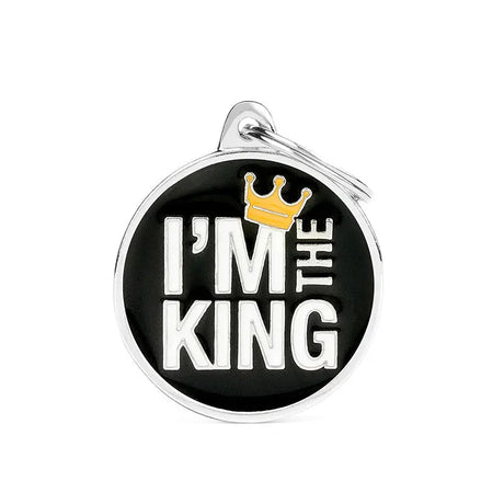 Navnetegn cirkel I´M THE KING big 3,93x3,17 cm sort/sølv - Maxi Zoo Danmark