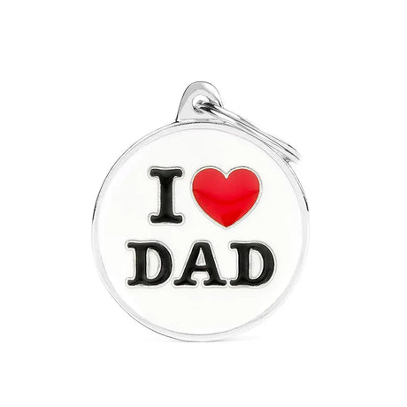 Navnetegn cirkel I LOVE DAD big 3,93x3,17 cm hvid/sølv - Maxi Zoo Danmark