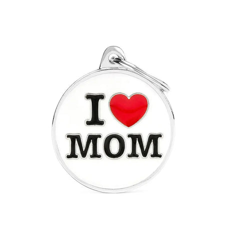 Navnetegn cirkel I LOVE MOM big 3,93x3,17 cm hvid/sølv - Maxi Zoo Danmark