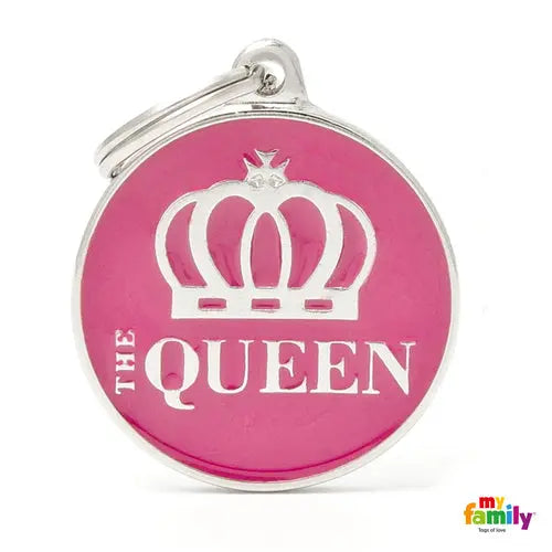 Navnetegn cirkel THE QUEEN big 3,93x3,17 cm pink/sølv - Maxi Zoo Danmark