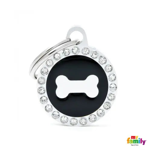 Navnetegn cirkel Ben & Shine small 2,85x2,15 cm sort/sølv - Maxi Zoo Danmark