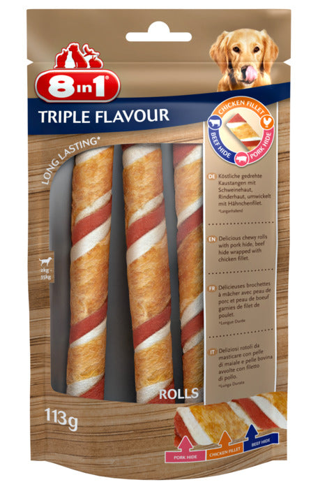 Tyggeben Triple flavour Rolls113g 3 stk. - Maxi Zoo Danmark