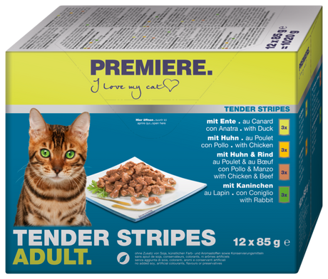 Adult Tender Stripes Pouch Multipack 12x85 g - Maxi Zoo Danmark