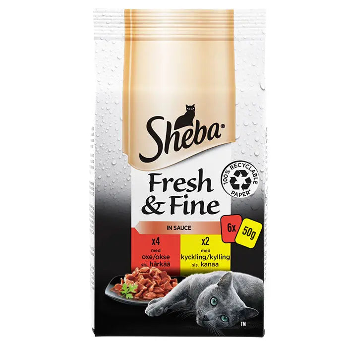 Sheba Fresh & Fine Okse og kylling 6x50g - Maxi Zoo Danmark