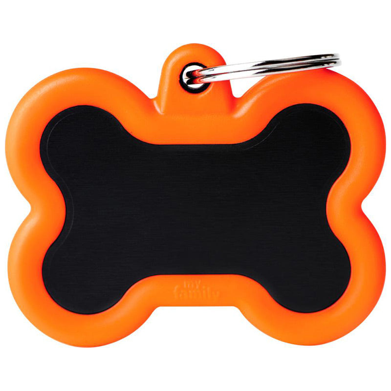 Navnetegn ben sort, orange gummi
