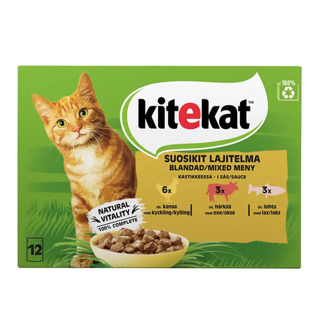 Adult menuboks i sovs, Mixed kylling,okse,laks 12x85 g - Maxi Zoo Danmark