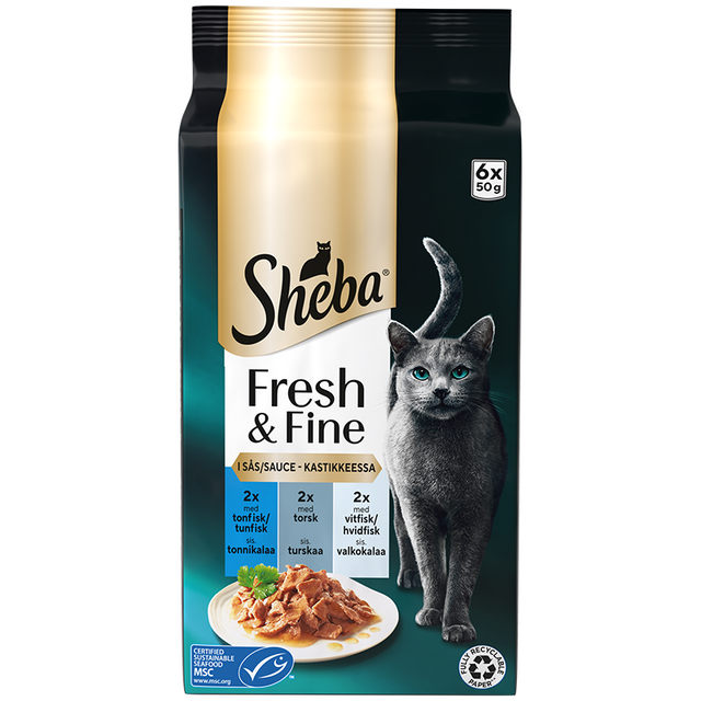 Fresh & Fine menuboks pouch m/sauce fisk 6x50g - Maxi Zoo Danmark