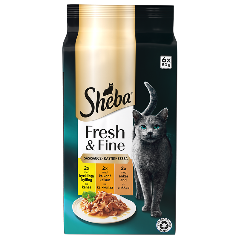Fresh & Fine menuboks pouch m/sauce fjerkræ 6x50g - Maxi Zoo Danmark