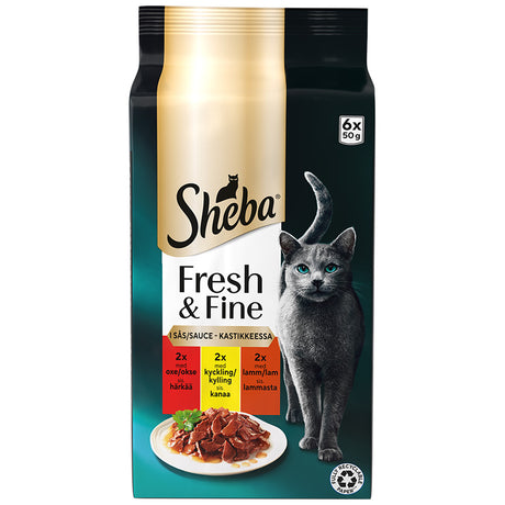 Fresh & Fine menuboks pouch m/sauce okse+lam+fjerkræ 6x50g - Maxi Zoo Danmark