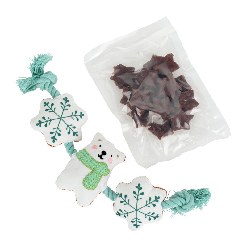 Gavesæt legetøj & snacks XMAS isbjørn tovlegetøj + stjerne m/okse, 100 g